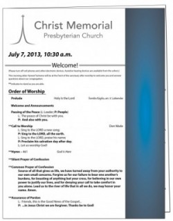 worship bulletin, christ memorial presbyterian church