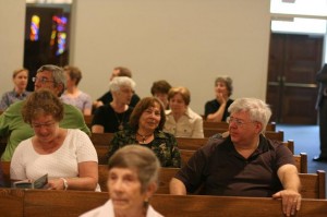 church goers in the Sanctuary at Christ Memorial Presbyterian Church in Columbia, MD